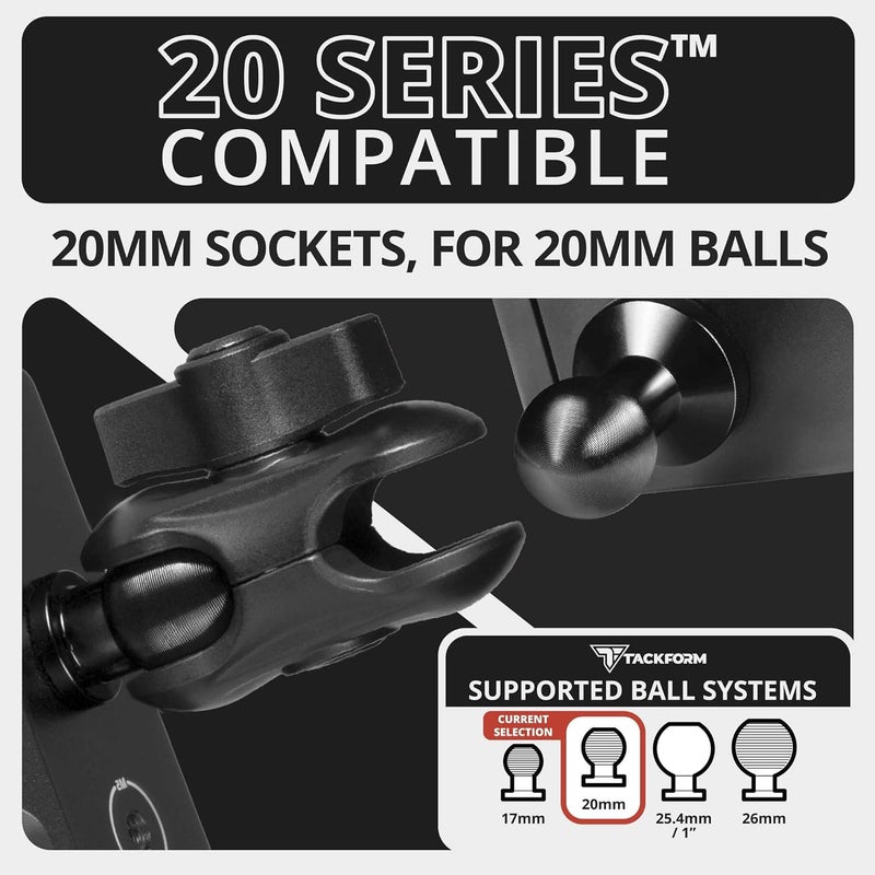 tackform 2" Long Metal 20mm Ball and Socket Arm | DuraLock 20 Series | Dual 20mm Sockets with Optional Anti-Theft Knob | Black - Image 3